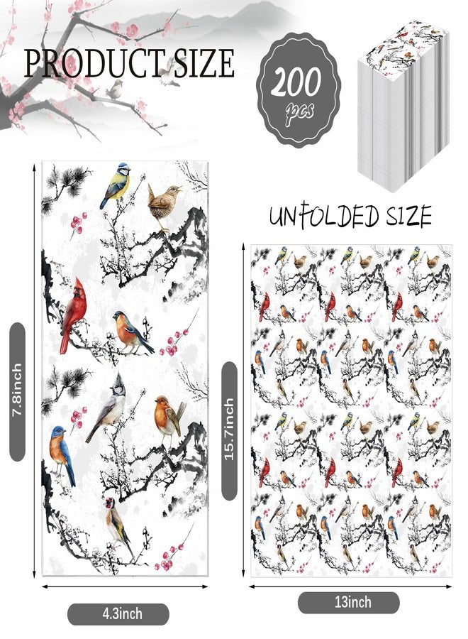 Qilery 200 Packs Guest Napkins Disposable Paper Decorative Tableware Dinner Napkin for Kitchen Dinner Wedding Anniversary Holiday Spring Tea Party Winter Party Supplies(Bird) - Image 2